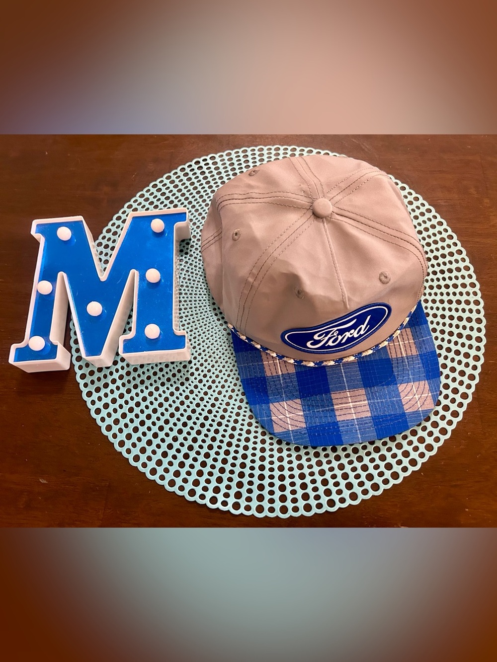 Dixxon Flannel “Ford” Oval Logo SnapBack Hat With Blue Plaid Brim